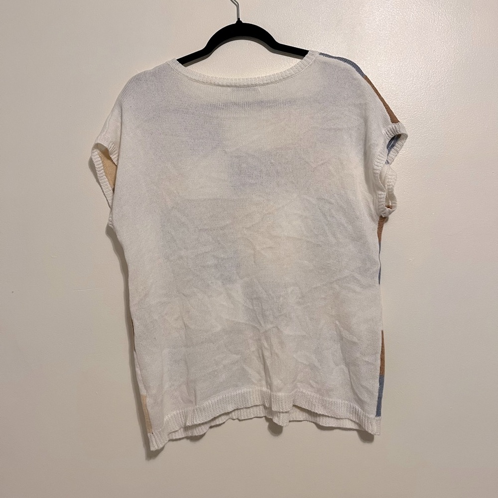 Staccato Tan Blue White Checkered Sleeveless Sweater Size XL - Picture 2 of 5